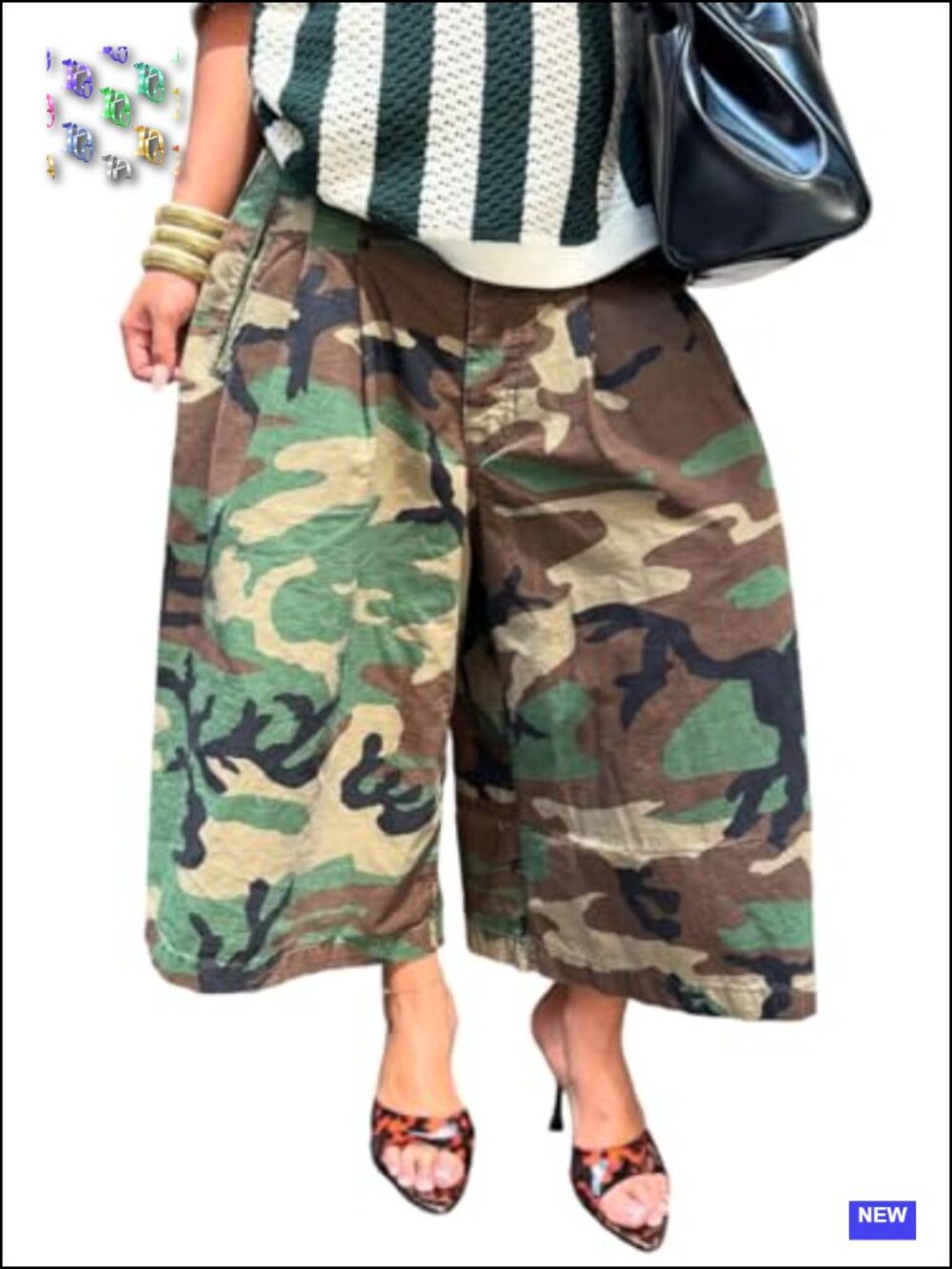 Baggy Cargo Jeans Wide Leg Cropped Denim Pants Camo Army Fatigue High Waisted